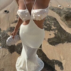 Elegant White Crochet Maxi Dress